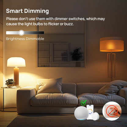 Linkind Matter Smart Light Bulb, WiFi Smart Bulbs, Work with Apple Home, Siri, Alexa, Google, SmartThings, RGBTW Color Changing Bulbs Mood Lighting, Music Sync, A19 E26 60W, 2.4Ghz WiFi 6 Pack