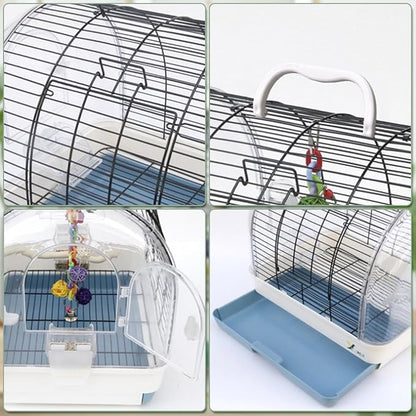 Portable Bird Cage with 2 Perches, Bird Travel Carrier with Food Bowls & Tray, Transparent Plastic Parrot Cages for Cockatiels Lovebirds Canaries Budgies