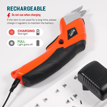 VLOXO Cordless Electric Scissors, Cardboard Cutter Super Scissors Box Cutter with Blades Rechargeable Powerful Fabric Tool for Crafts Leather Carpet Plastic Felt Include Case Orange CS4001