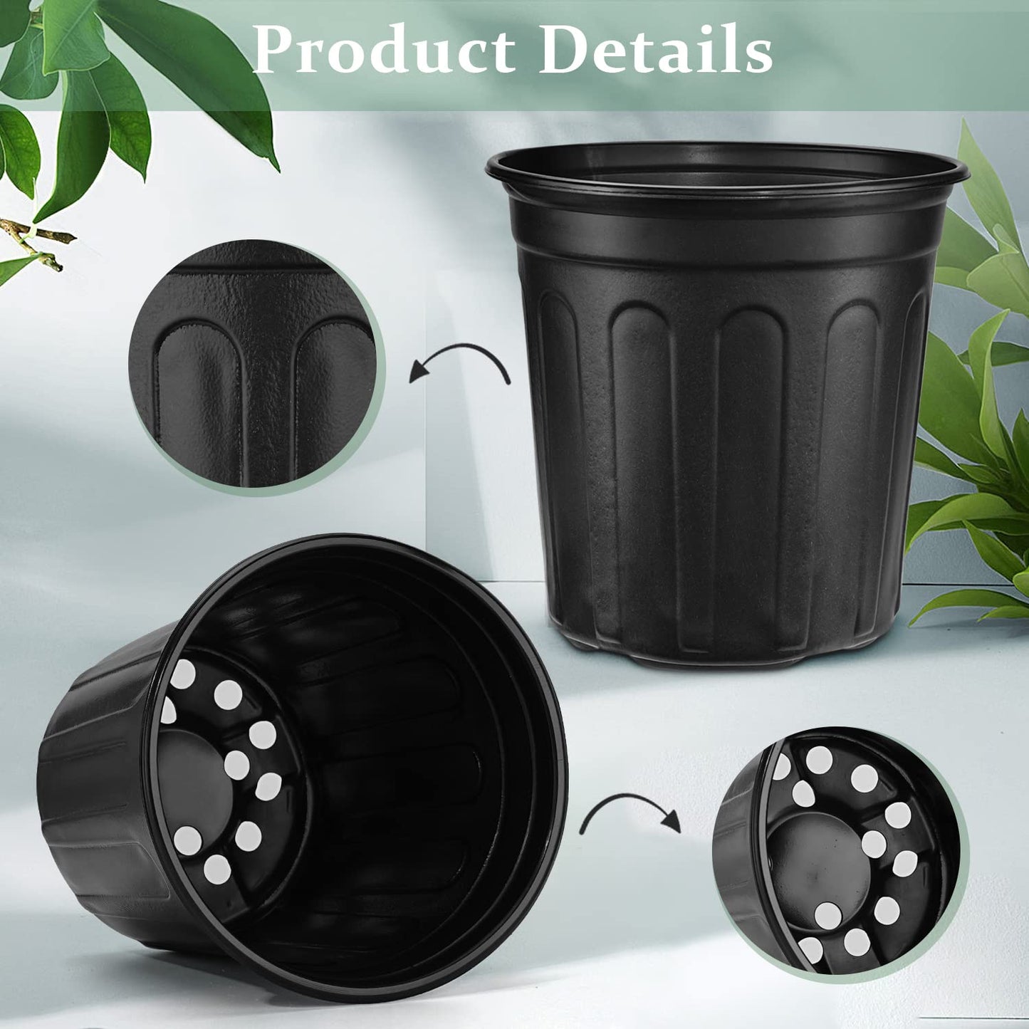 RAOOKIF 3 Gallon Pots for Plants, Flexible 1/2/3/5 Gallon Nursery Pot with Drainage, 3 Gallon Plastic Pots for Plants