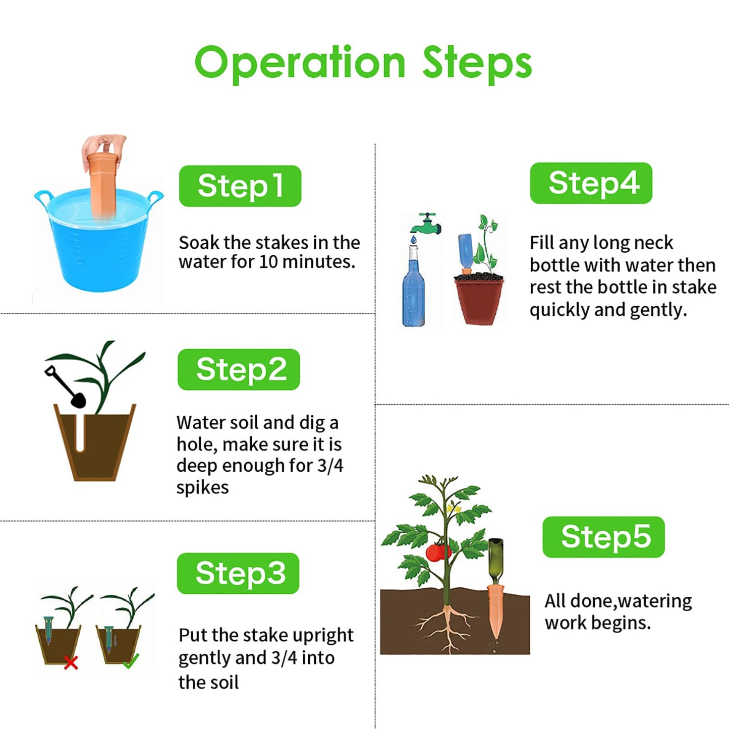 Terracotta Watering Spikes, Set of 8 Pack Plant Watering Devices, Self Terra Cotta Watering Spikes Stakes for Indoor and Outdoor, Automatic Plant Waterer System for Vacation Potted Plants