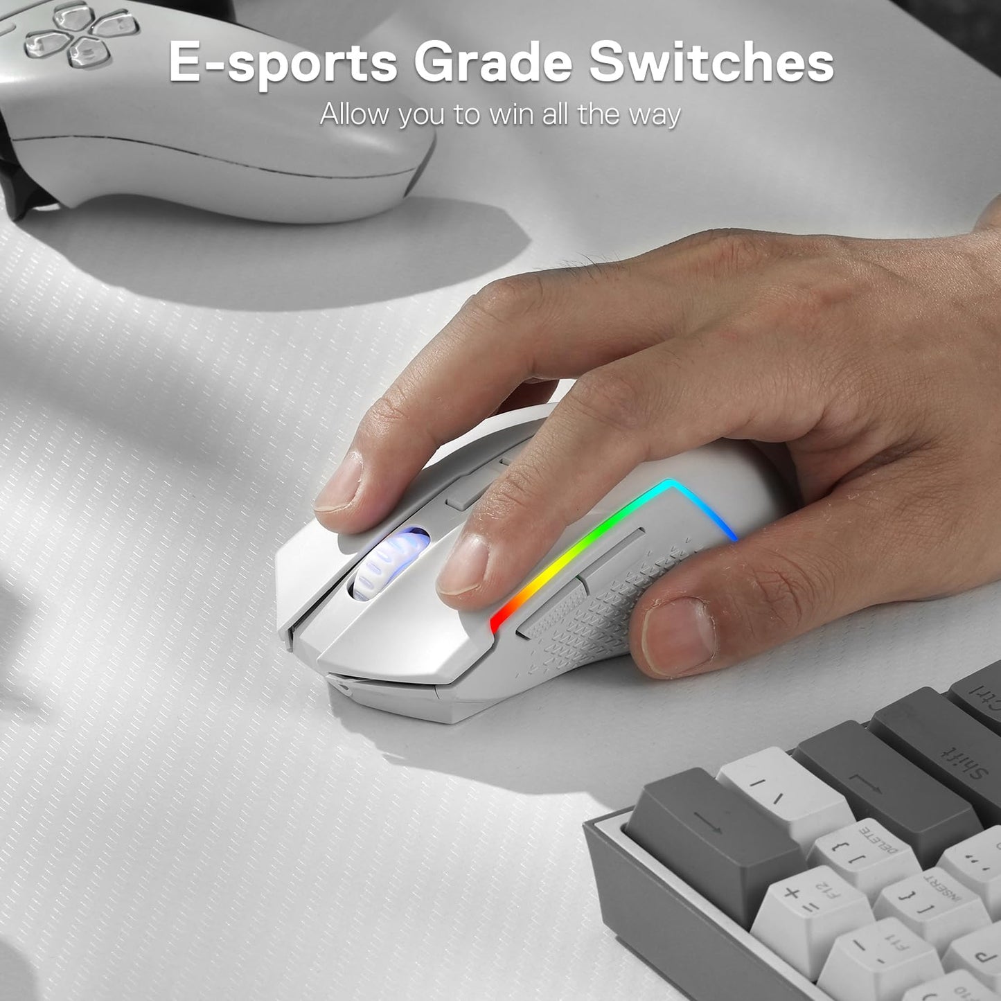 Redragon M693 Wireless Gaming Mouse, 8000 DPI Mice w/ 3-Mode Connection, BT & 2.4G Wireless, 7 Macro Buttons, Reliable Power Capacity for PC/Mac/Laptop