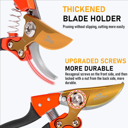 Heavy Duty Pruning Shears，Garden Scissors & Clippers with Red-BIDMLI 8.66" SK5 Steel Blades & Aluminum Alloy Handles, Tree Branch Cutter, Ideal for Thick Branches, Dry Twigs, Flower Pruning Tool.