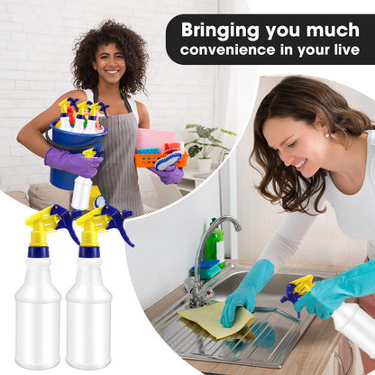 Eccliy 12 Pcs 16 Oz Plastic Spray Bottle, Adjustable Empty Reusable Sprayer for Cleaning, Planting, Water, Bathroom and Kitchen, BBQ, Commercial and Residential (Original,Yellow,Blue)