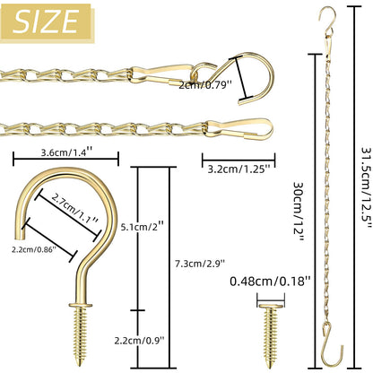 Hotop 8 Pcs Metal Hanging Chains with Ceiling Hooks, Garden Plant Hangers for Hanging Bird Feeders, Billboards, Chalkboards, Basket, Planters, Lanterns, Wind Chimes, Chain Hook DIY(16.38 Inch,Gold)