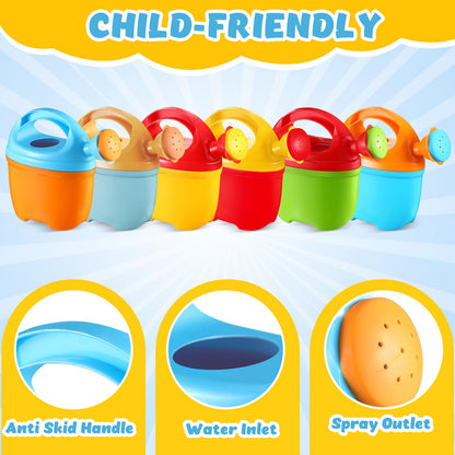 Lenwen 6 Packs Plastic Watering Can for Kids Garden Equipment Toy Watering Pail for Girls and Boys Plant Watering Can Bath Garden Toys Gardening Beach Tools (6 Colors)