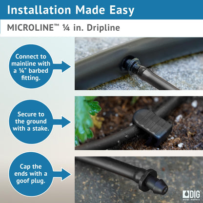 DIG ML-509, 500', ¼" MICROLINE Dripline - 9” Spacing, Color Black – UV Protected Drip Line