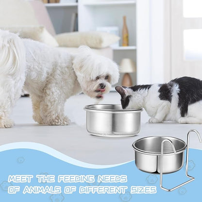 Layhit 6 Pcs 10 oz Kennel Pet Hanging Bowl Stainless Steel Coop Cup with Hanger None Spill Dog Crate Water Bowl Kennel Dog Rabbit Food Dish for Cage Cats Birds Chicken Reptiles