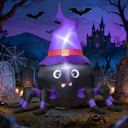 5FT Halloween Inflatable Spider with Witch Hat Outdoor Decoration, Blow Up Yard Inflatable Decorations with Built-in LED Lights for Garden/Lawn/Holiday/Home Party Decor