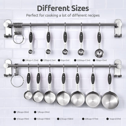 Measuring Cups and Spoons Set: U-Taste 18/8 Stainless Steel 12 Pieces Metal Stacking Kitchen Baking Cooking Food Measure Set 7 Cups 5 Spoons with Strengthened Weld Joints (Black, Upgraded Version)