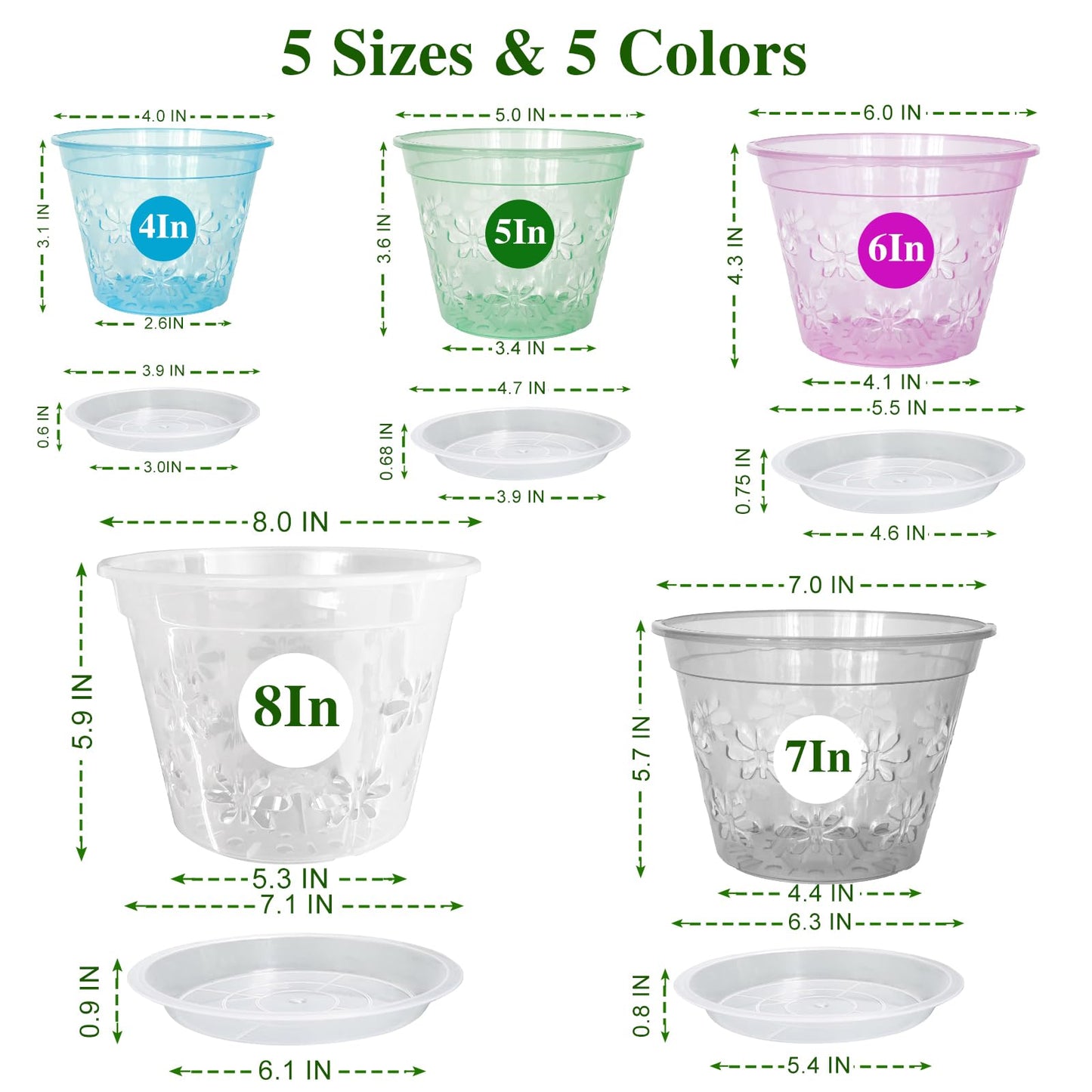 Blumiger Orchid Pot, 8 Pack 6 inch Orchid Pots with Holes & Saucers, Clear Plastic Pot for Repotting, Breathable Ventilation Planters for Phalaenopsis, Dendrobium & Oncidium Orchids