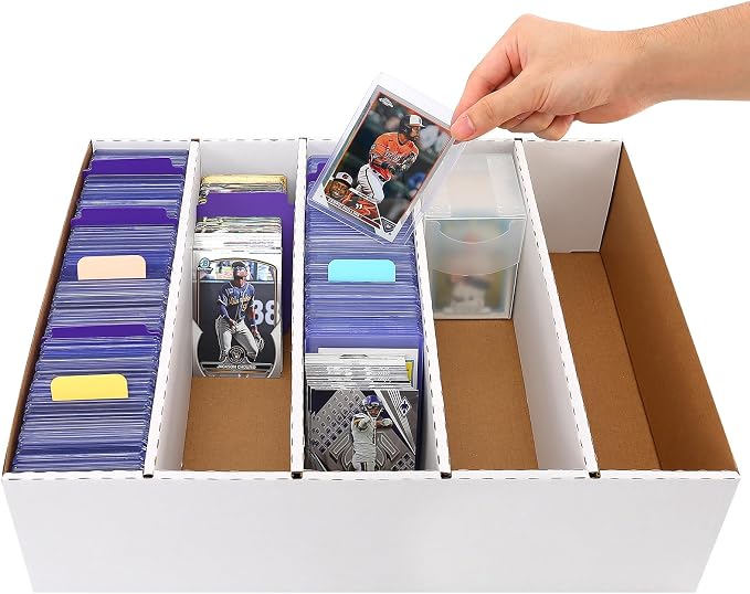 5 Row Trading Card Storage Box,3950-count Cardboard Storage Box with 32 Pcs Dividers+48 Pcs index Labels for Mtg, Tcg, Sports Cards (4 Pack-Large)