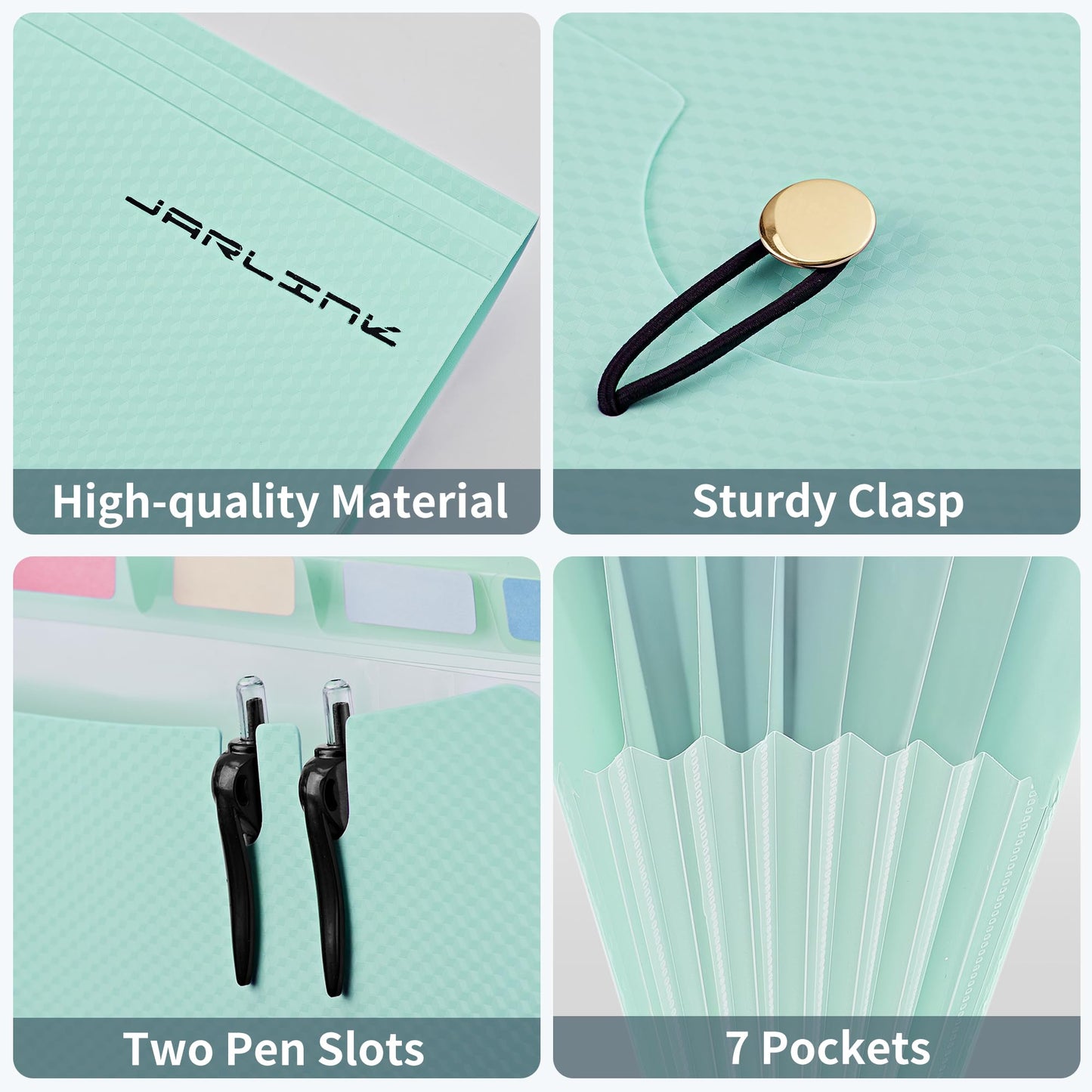 JARLINK 7 Pockets Expanding File Folder, A4 Accordion File Folders with 12 Labels, Cute Paper Organizer, Portable Document Organizer for College School Office Supplies, Macaron Blue & Macaron Green