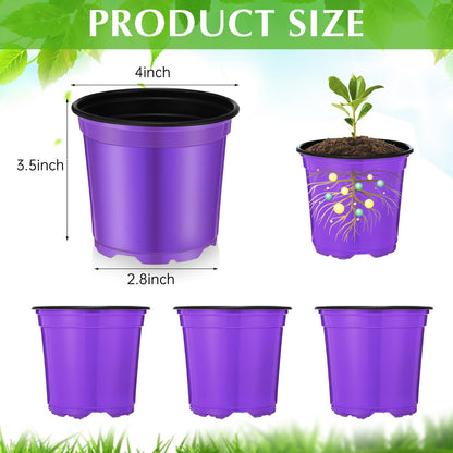 Havawish 150 Pcs 4 Inch Plastic Nursery Pots Seedling Starting Pots with Drainage Holes Thicken Flower Planters Seed Starting Indoor Outdoor for Seedling Cutting Transplanting(Purple)
