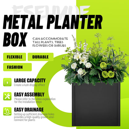 Fsehyue Metal Planter Box 16" x 16" x 16" Large Square Planter Heavy Duty Galvanized Steel Tall Plant Boxes with Insert Shelf and Drainage Holes for Outdoor Patio Yard Garden Porch Terrace