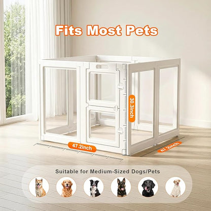 Acrylic Dog Playpen,Clear Plastic Dog Play Pen Indoors,Easy Assemble Dog Playpen-Puppy Playpen,Rabbit and Cat, Small Pet Pen, Dog Pen Indoor (White, 30.3" H, 8PCS)