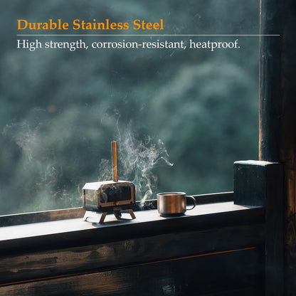 GOOUT SPRINGHILL Incense Burner & Mini Portable Stove - Compact Foldable with Detachable Ash Catcher, 3.9x2.4x6.5 Inch Stainless Steel, Silver