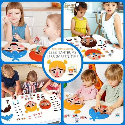 WOBOX 83 Pcs Children's Felt Expression Face DIY Activity Toy, Children's Social Emotional Learning Activity Expression Board Emotional Expression, Educational Puzzle Game Early Education