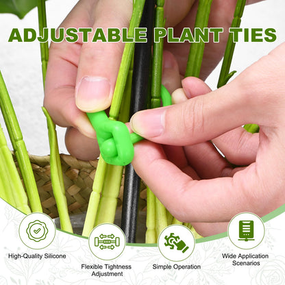 M METERXITY 12-Pack Adjustable Plant Ties, 3inch/7.62cm Silicone Flexible Multi-Function Sturdy Garden Twist Tie for Plant Support/Tree/Shrub/Vine, Reusable Support Twine [Green]