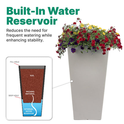 Step2 Tremont Tall Square Tapered Planter, 28", Indoor/Outdoor Plants, Efficient Drainage, Durable Resin, Concrete