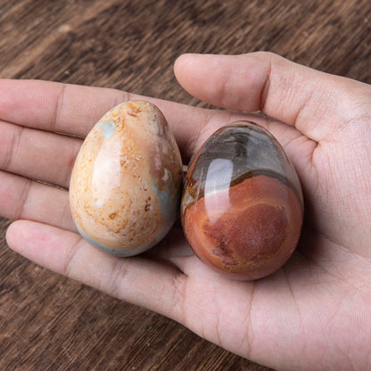 Sportmusies Natural Ocean Jasper Stone Egg Figurine Home Office Easter Decoration, Reiki Healing Crystal for Yoga Meditation, 1.69-2.28 inches