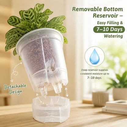 Sileasncei Self Watering Pots Clear – 5 Pcs 6" Indoor & Outdoor Planters, Deep Reservoir, High Drainage & Breathable Design, Perfect for Busy, Travel, Beginner Plant Care