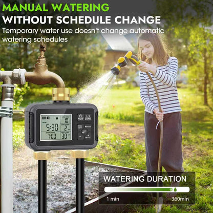 120FT Drip Irrigation System with Smart Water Timer – Automatic Garden Watering Kit with Dual Metal Tube Brass Connectors, 360° Adjustable Nozzles & Bendable Tubing for Garden, Greenhouse & Lawn