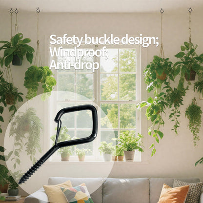 10 PCS Black Eye Screw Hooks, 4 Inch Ceiling Hooks for Hanging Heavy Duty Items with Safety Buckle – Metal Eye Bolt Hooks for Hanging Plants, Wind Chimes, Bird Feeders, String Lights, and More