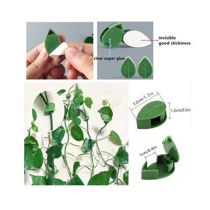 KOCNYDEY 100 Pcs Plant Climbing Wall Fixture Clips Acrylic Self-Adhesive Sticker Plant Fixer Vine Traction Invisible Holder Climbing Plant Green Leaf Vines Hook Fixing Clip Indoor Outdoor Decoration
