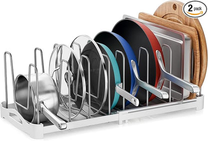 EVERIE Adjustable Bakeware Organizer Pot Lid Holder Rack for Pots, Cake Molds, Cutting Boards, Mats, Cookware, GS02SS, Pack of 2
