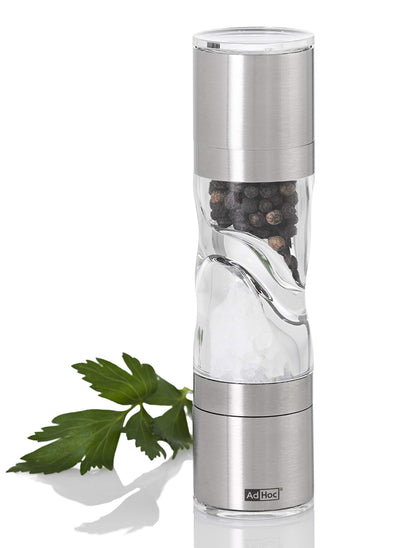 AdHoc Mini Duo Salt and Pepper Mill - Salt & Pepper Grinders with Ultra-Sharp Grinding Mechanisms - Refillable Mills & Spice Shakers with Adjustable Grinding - Stainless Steel/Acrylic