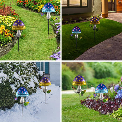 Venniy Solar Mushroom Lights for Outside 2 Pack，Mushroom Solar Lights Outdoor Metal Stakes Decorate Garden,Path,Backyard,Flower Bed,Pathway,Lawn