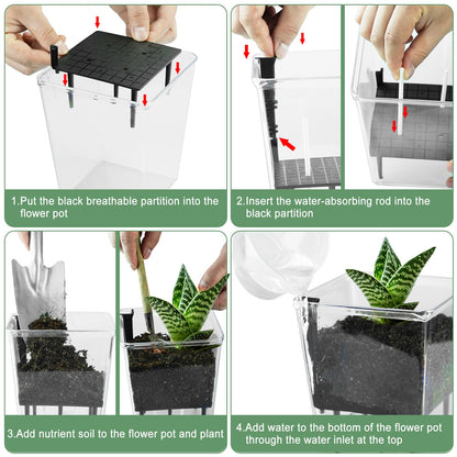 IWNTWY Self Watering Pots Set, 3 Pack 5 Inch for Indoor Plants, Clear Nursery Planter With Deep Reservoir for Spider Plant, Orchid, African Violet