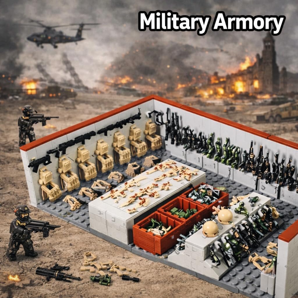 ELEFOCUS WW2 Military Base Building Blocks Set – 520 PCS Army Weapons Pack with SWAT Gear, Miniguns, Custom Guns, and 10 Soldier Figures – Kids Army Playset Compatible with Major Brands