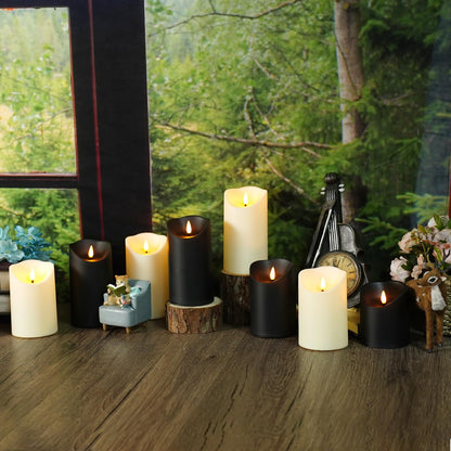 kakoya Flameless LED Candles Battery Operated with Remote and Timer,Flickering Electric Fake Plastic Pillar Candles Set of 12(D3 x H 3" 4" 5") Black