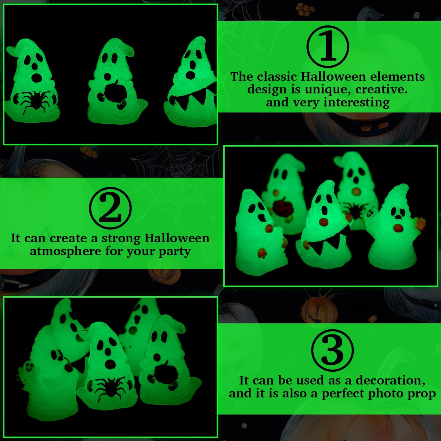 Quzzil 80 Pcs Halloween Glow in Dark Ghost Luminous Mini Resin Ghost Figurines Bulk to Hide Halloween Miniature Figurines Decorations for Landscape Patio Garden Yard Party Village Crafts