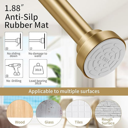 YNL Shower Curtain Rod 34-82 Inches (2.8-6.8ft) Adjustable Spring Shower Rod No Drilling, Non-Slip, Never Rust, Stainless Steel, Suitable for Bathroom Window Living room, Gold
