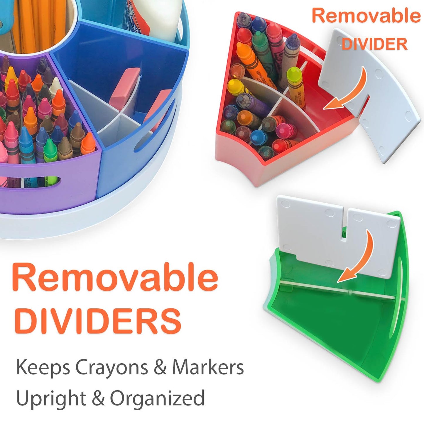 PUZZLE EZ 8.6" Desk Art Supply Organizer for Kids – Compact Rotating Lazy Susan Art Caddy with Dividers for Crayons, Markers & Pencils, Classroom Storage for Teachers Students Homeschool