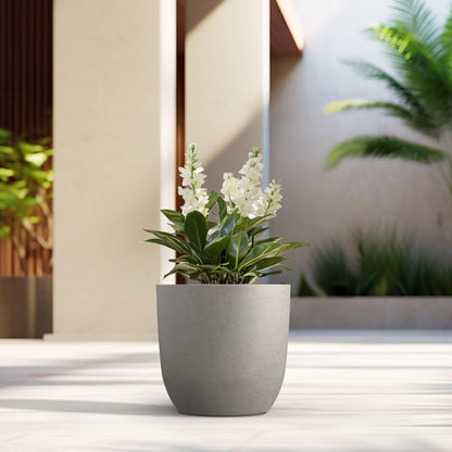 Kante 13.4" Dia Round Concrete Planter, Large Outdoor Modern Indoor Decorative Plant Pots with Drainage Hole and Rubber Plug for Home and Garden, Weathered Concrete