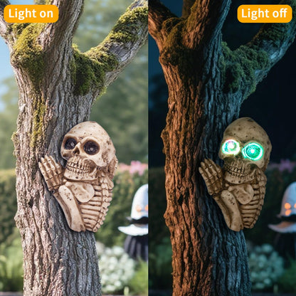 Halloween Skull Solar Light Outdoor 9 '' Spooky Tree Peeker Skeleton Figurine Ghost Decor for Yard, Garden, Porch Halloween Party Decorations