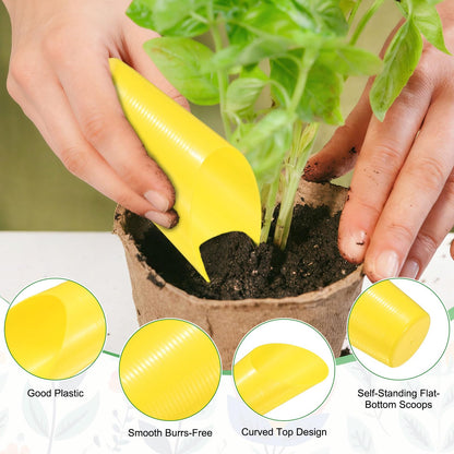 M METERXITY 18-Pack Bonsai Soil Scoops, Plastic Garden Soil Scoops Bucket Shovel Potting Scoopers for Transplanting/Flower Planting/Plant Succulent, Colorful Small Gardening Tools [Yellow]