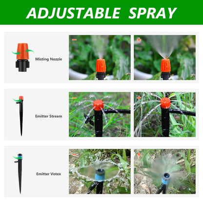 HEKIWAY 256FT Automatic Drip Irrigation System Kit,Automatic Garden Watering Misting System for Greenhouse, Yard, Plant ，Lawn with 1/2 inch Hose 1/4 inch Distribution Tubing and Accessories