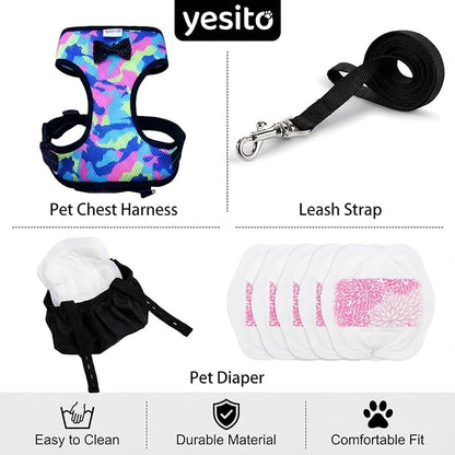 Premium Adjustable Chicken Harness with Camouflage Design & Comfortable Breathable Fabric - Includes Resilient 5.4ft Matching Leash for Secure Outings (Medium, Camouflage Pink)