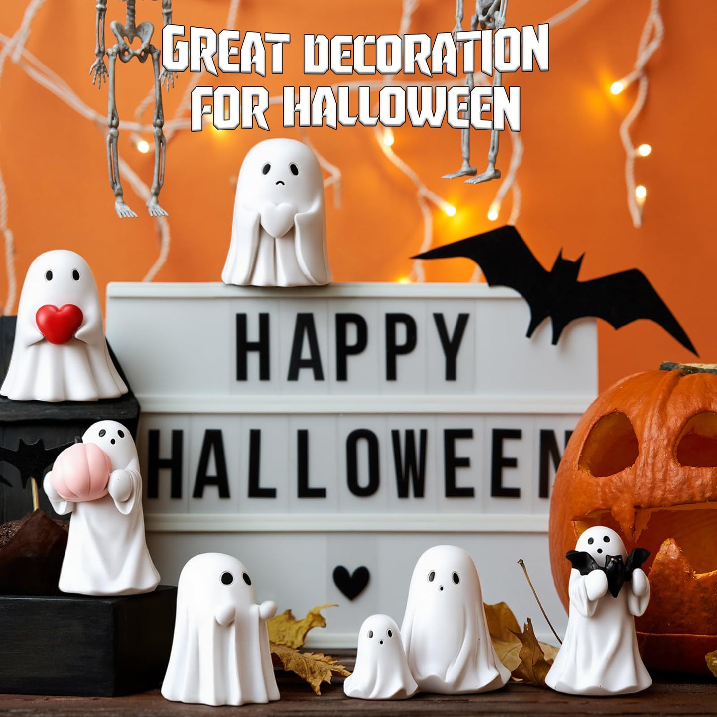 Wesiti 6 Pcs Halloween Ghost Figurine Spooky Resin Ghost Statue Cute Halloween Figurines Decorations Ghosts Figurines Bulk Scary Statue for Gift Props Indoor Home Tabletop Party Decorations, 6 Styles