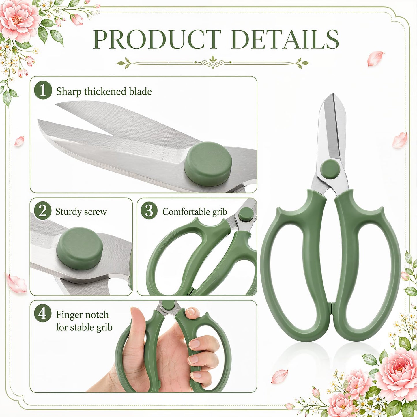 Kigeli 8 Pieces Garden Flower Scissors Floral Shears Garden Pruning Shears with Comfortable Handles for Flower Arrangement Fruit Picking Trimming Household (Green)
