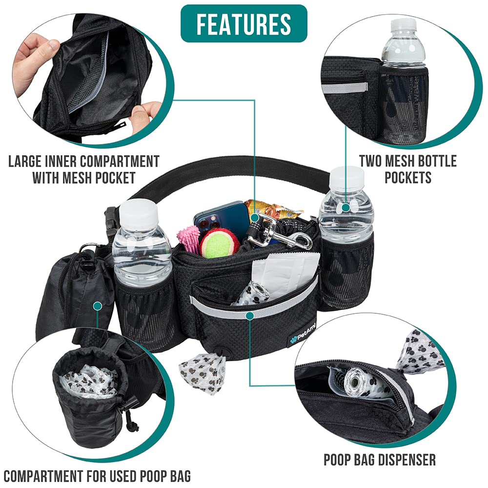 PetAmi Dog Fanny Pack, Treat Pouch for Dog Walking, Training, Built in Poop Bag Dispenser, Water Bottle Holder, Collapsible Bowl, Pet Treat Waist Belt for Hiking, Running, Kibbles (Camo Black)