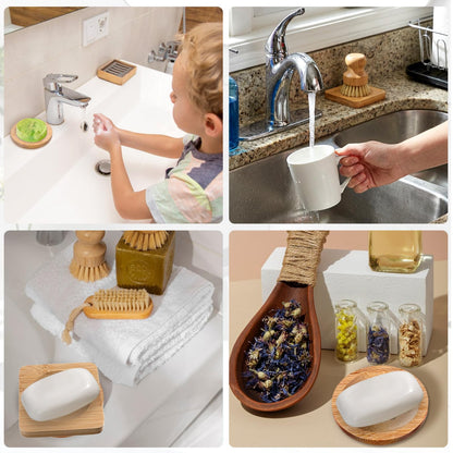 12 Pcs Bamboo Soap Dishes, Wooden Soap Tray Soaps Holder for Bathroom, Shampoo Bar Holder for Shower, for Home Bathroom(Square & Round)