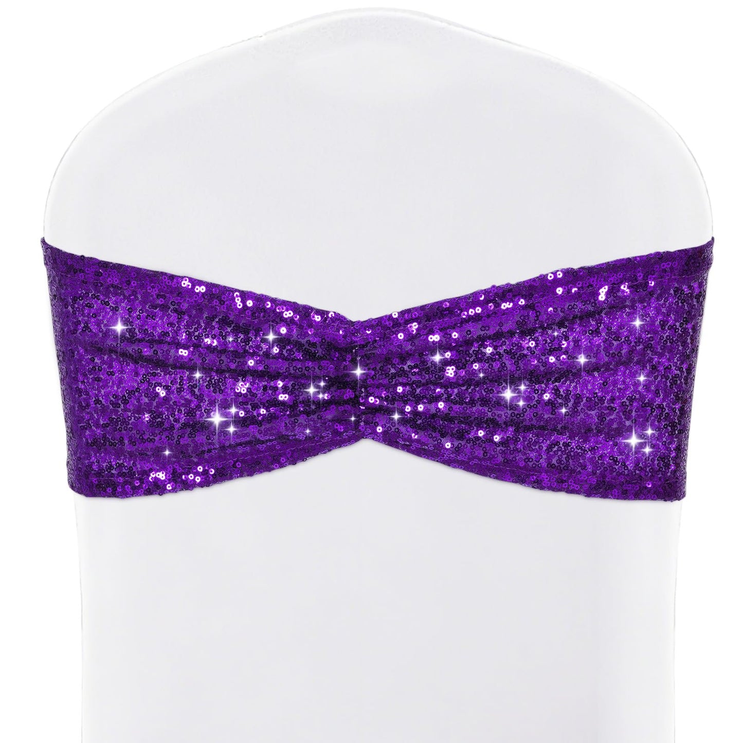 SquarePie Sequin Chair Sashes Bows 10 Pack Purple Shiny Chair Cover Bands for Wedding Banquet Party Decor