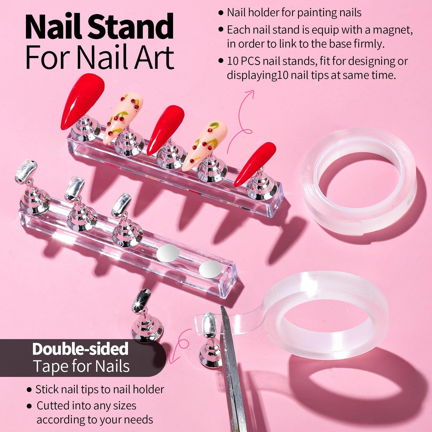 FANDAMEI Nail Art Brushes, Nail Brush Set With Nail Stand, Nail Holder For Painting Nails, Nail Art Tools, Nail Design Tools, 11PCS Nail Brushes For Nail Art, 5PCS Nail Dotting Tool, Nail Art Palette