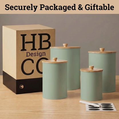 Kitchen Canisters for Countertop Set of 4 with Customizable Chalkboard Labels & Marker Pen - Big Iron Kitchen Canisters with Airtight Lids - Sage Green Canister Set - Flour and Sugar Containers